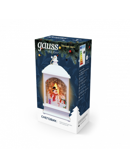 Фонарь новогодний светодиодный "Снеговик" Gauss серия Holiday, 0,1W, тёплый свет, белый, батарейки в комплекте, 1/100
