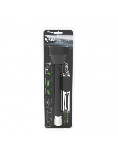 Фонарь ручной Gauss модель GFL201 5.5W 180lm Li-ion 2400mAh LED 1/10/40