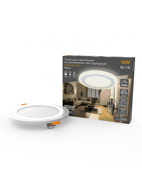 Светильник Gauss Backlight круг 12+4W 960lm 3000K 180-265V IP20 монт Ø170 190*31мм 3 реж  LED 1/20