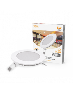 Светильник Gauss Slim круг 6W 360lm 3000K 180-265V IP20...