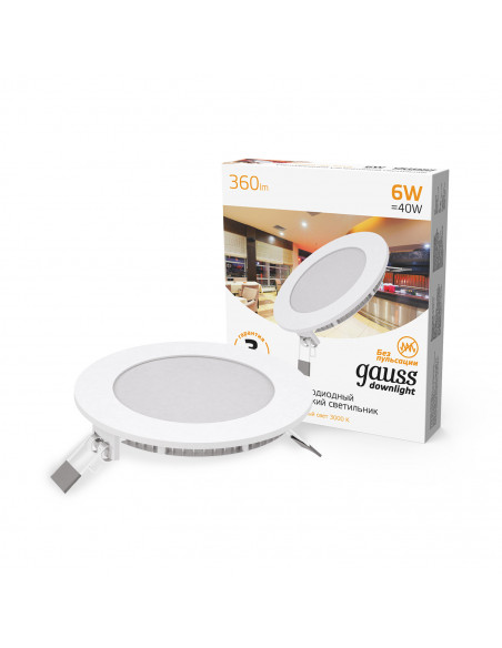 Светильник Gauss Slim круг 6W 360lm 3000K 180-265V IP20 монтаж Ø105 120*22 LED 1/20