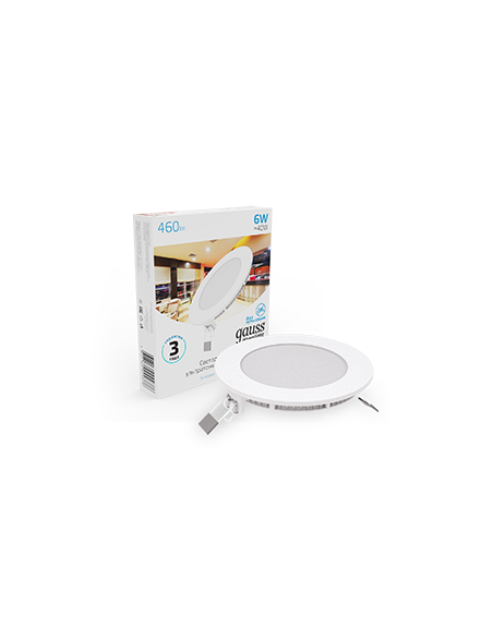 Светильник Gauss Slim круг 6W 460lm 6500K 180-265V IP20 монтаж Ø105 120*22 LED 1/20