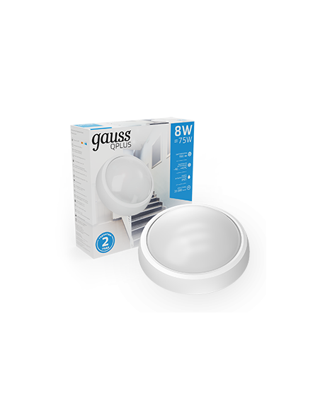 Светильник ЖКХ Gauss ECO 2.0 круг 8W 680lm 6500K 160-260V IP54 D175*76мм белый 1/12