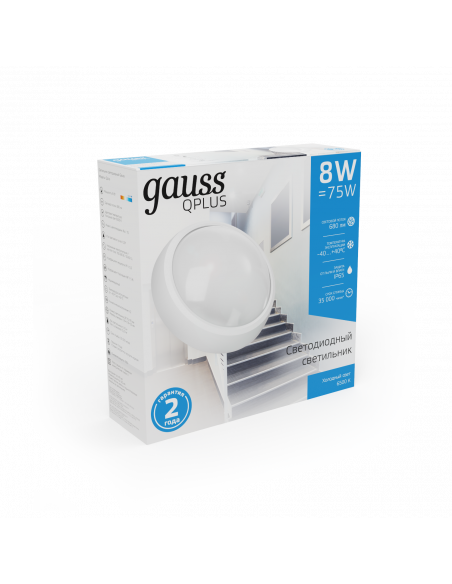 Светильник ЖКХ Gauss ECO 2.0 круг 8W 680lm 6500K 160-260V IP54 D175*76мм белый 1/12