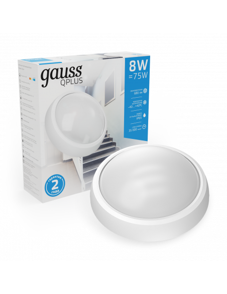 Светильник ЖКХ Gauss ECO 2.0 круг 8W 680lm 6500K 160-260V IP54 D175*76мм белый 1/12