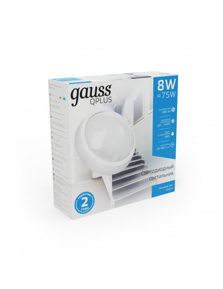 Светильник ЖКХ Gauss ECO 2.0 круг 8W 680lm 6500K 160-260V IP54 D175*76мм белый 1/12