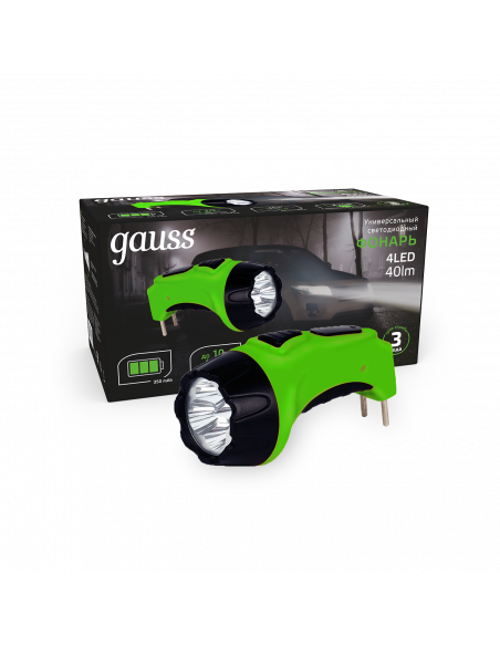 Фонарь ручной Gauss модель GFL104 4LED 40lm  lead acid 350mAh LED 1/12/72