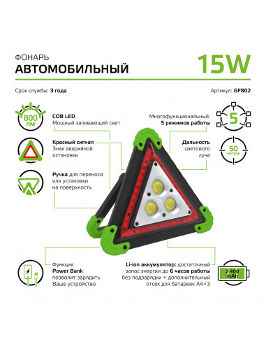 Фонарь автомобильный Gauss модель GFL802 15W...