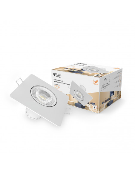 Светильник Gauss Downlight квадрат 6W 500lm 3000K 100-265V IP20 монтаж Ø65 90*56мм белый LED 1/40