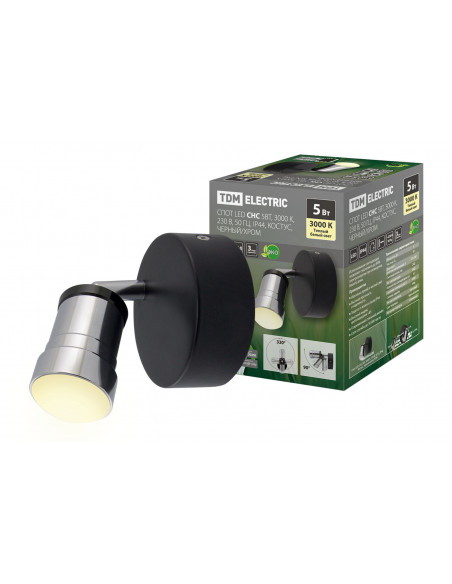 Спот LED СНС 5Вт, 3000 K, 230 В, 50 Гц, IP44, Костус, черный/хром TDM