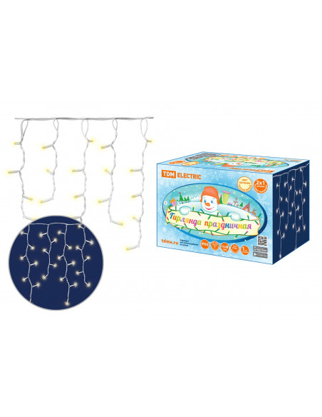 Гирлянда светодиодная "Бахрома" 2х1м, 152LED, 3000К, бел. шнур, посл. подкл, IP65, 250 В, TDM