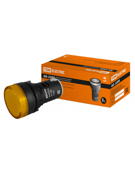 Лампа AD-22DS(LED)матрица d22мм желтый 110В AC/DC TDM