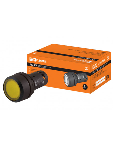 Кнопка SB7-CW3565-24V(LED) d22мм 1з+1р желтая TDM